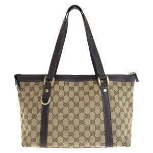 Gucci Brown Shoulder Bag Tote GG Canvas Leather